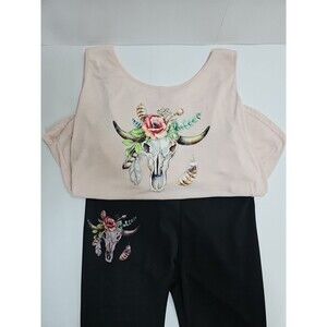 NEW Rodeo Cowgirl cow skull with flower crown design soft shirt & Pants L/XL